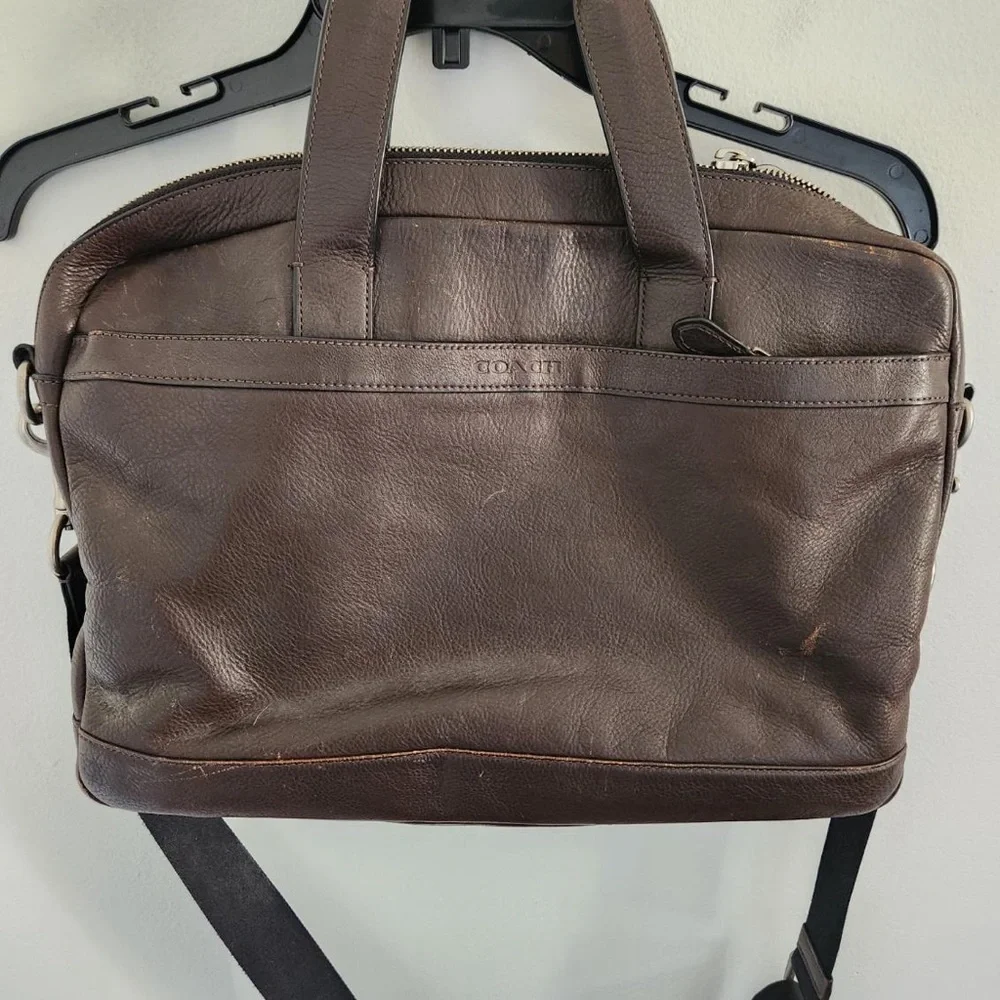 Coach  Messenger Brown Leather Briefcase Shoulder Laptop Book Business Bag - Picture 4 of 8